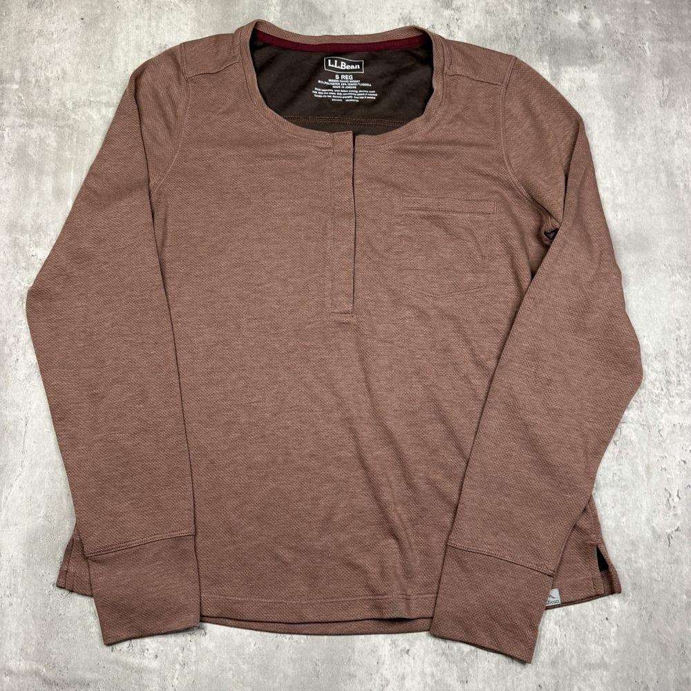 Women's L.L. Bean Henley Shirt Size S Reg Brown Pink Long Sleeve Activewear